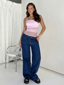 SHEIN EZwear Body de tirantes de malla de verano con pliegues empalmados para mujer