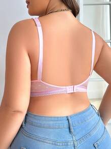 SHEIN Plus Size Solid Color Lace Floral Dot Sheer Mesh Wireless Bra, Lingerie - Mauve Purple - View 2