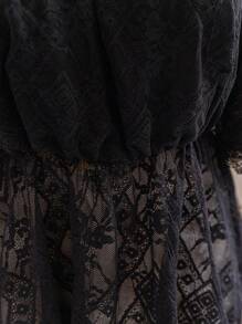 Soleia Top de línea A con textura de encaje negro para mujer de talla grande con tela semitransparente de hombros descubiertos y cintura ajustada con dobladillo de encaje, estilo de vacaciones