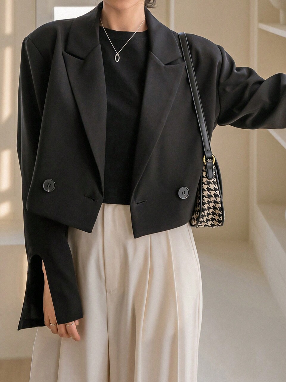 Double Button Split Cuff Blazer Business Attire