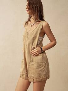 Bohemela Vacation Khaki Backless Romper For Women - Khaki - View 8