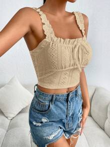 SHEIN EZwear Women's Fashionable Knitted Mesh Hollow Out Sleeveless Tight Tank Top - Apricot - View 4