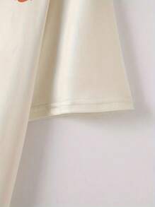 2pcs Men's Summer Casual Outfit Set, Cartoon Print Short Sleeve Round Neck T-Shirt And Solid Color Drawstring Shorts With Pockets - Apricot - View 3