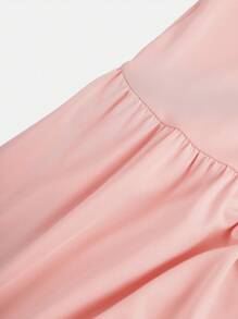SHEIN Gaun Anak Perempuan Remaja Warna Polos dengan Kerah Jala dan Hem Bergelombang, Lengan Pendek, Musim Panas - Berwarna merah muda - View 4