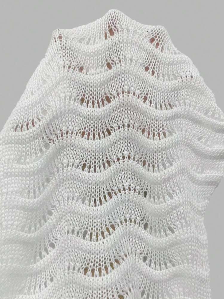 Plus Size Hollow Out Knitted Kimono Cover Up For Beach Vacation Summer
