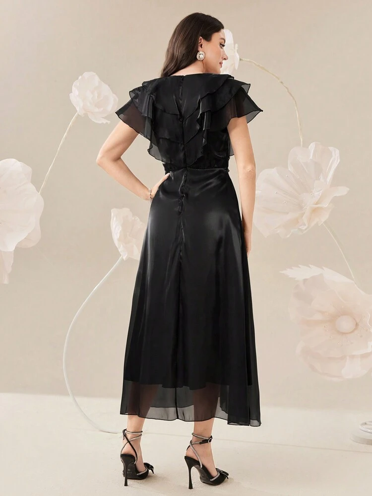 Women's Summer Solid Color Ruffle High Waist Elegant Dress Long Evening Dresses