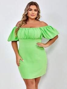 Plus Off Shoulder Lace Up Backless Ruched Bust Dress