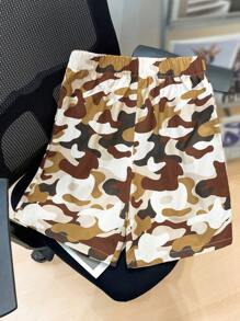 SHEIN 2 chiếc Áo thun thể thao tuổi teen phong cách đường phố giản dị cổ tròn tay ngắn có in chữ & bóng rổ và quần short dệt ngụy trang Bộ trang phục - Nhiều màu - Xem 5