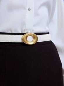 MOTF PREMIUM 1 PIEZA CINTURÓN BÁSICO DIARIO PARA MUJER CON HEBILLA OVALADA, ADECUADO PARA EL TRABAJO - Blanco - Ver 4