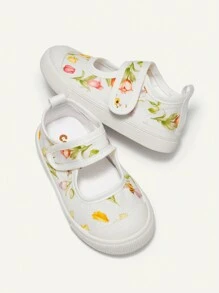 Cozy Pixies 1 Coppia Di Scarpe Casuali Piatte In Tela Con Motivo Floreale E Gancio Per Bambine, Dolci E Carine, Adatte All''uso Quotidiano E Per Viaggiare (Motivo Casuale)