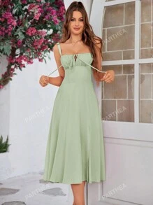 PARTHEA Backless Crisscross Lace Up Ruched Boning Corset Cami Dress