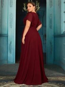 QOQ Vestido de noite feminino elegante e simples, plus size, vestido formal sofisticado para festas noturnas, galas, jantares da alta sociedade, coquetéis, bailes de formatura, cerimônias de premiação, vestidos de cor sólida - Borgonha - Ver 3