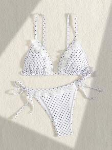 Swim Mod Women's Summer Beach Polka Dot Printed Ruffle Edge Sexy Bikini Set - White - View 5