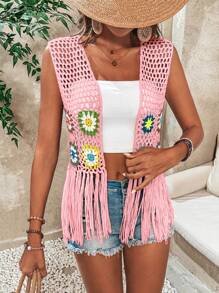 Breezaya Women's Colorful Embroidery Simple Daily Crochet Cardigan