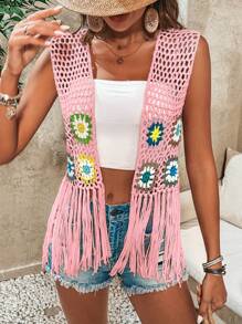 Breezaya Women's Colorful Embroidery Simple Daily Crochet Cardigan