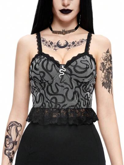 Goth Débardeur gothique à imprimé serpent et broderie pour femmes pour l'été