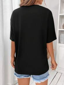 SHEIN Unity Women's Summer Casual T-Shirt With Glittery Star Print And Round Neckline - Black - View 2