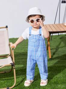 SHEIN 新生兒男女裝藍白條紋便盆褲，帶按扣式閉合