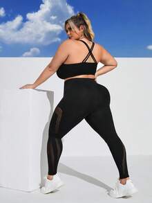 SHEIN Plus Size High Stretch Athletic Compression Leggings - Black - View 6