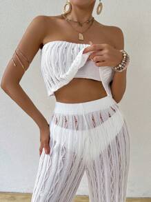 Swim Vcay Ladies' Plain & Simple Daily Jumpsuit & Coat Set Summer - White - View 5