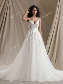 Women's Floral Embroidered Mesh Maxi Elegant Bridesmaid Dress Wedding Bridal Dress