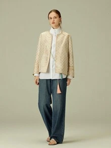 Áo khoác dài tay thường ngày dệt jacquard phong cách Trung Hoa mới cho nữ, bộ đồ cổ điển cổ điển Tang Suit - Cà phê nâu - Xem 7