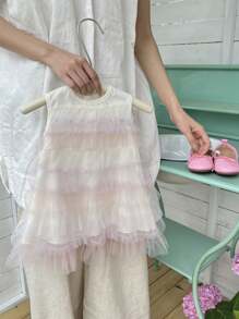 時尚寶寶女孩無袖圓領多層蛋糕連衣裙 - 彩色 - 查看 5