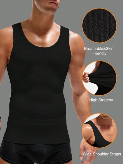 Men's Solid Color Slimming Sleeveless Vest, Daily Wear