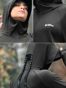 In My Nature Chaqueta Protectora Solar Con Capucha Y Estampado De Letras Para Mujer - Negro - Ver 8