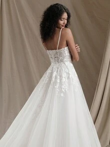 Women's Floral Embroidered Mesh Maxi Elegant Bridesmaid Dress Wedding Bridal Dress - Beige - View 4