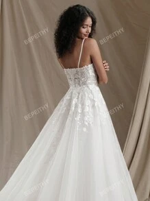 Women's Floral Embroidered Mesh Maxi Elegant Bridesmaid Dress Wedding Bridal Dress