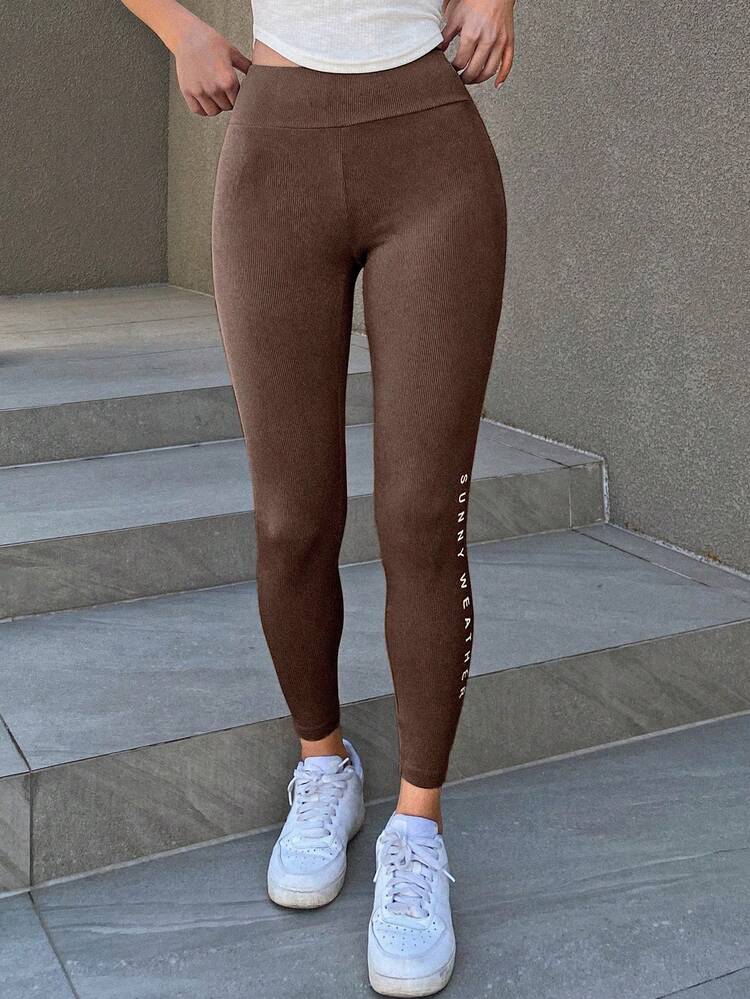 Women's Letter Printed Knitted Skinny Leggings Summer Tights