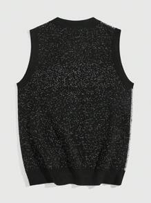 ROMWE MEN Street Life Áo vest không tay cổ chữ V dệt kim màu thường ngày mùa hè cho nam - màu đen - Xem 2