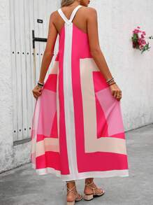 Chiquease 女式极简主义不对称印花细肩带连衣裙，适合日常穿着，超长度假海滩装 - 彩色 - 查看 3