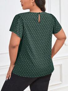 SHEIN LUNE 大码夏季休闲全印花短袖衬衫 - 綠色 - 查看 2