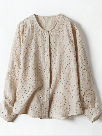 Women's Simple Round Neck Embroidered Shirt For Daily Wear