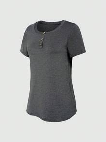SHEIN LUNE Women's Casual Short Sleeve Buttoned T-Shirt For Summer