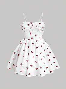 SHEIN MOD Vestido blanco de verano con decoración de bordado de cereza y perlas con tirantes - Multicolor - Ver 1
