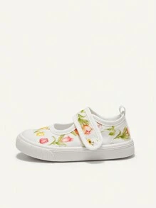 Cozy Pixies 1 Coppia Di Scarpe Casuali Piatte In Tela Con Motivo Floreale E Gancio Per Bambine, Dolci E Carine, Adatte All''uso Quotidiano E Per Viaggiare (Motivo Casuale)