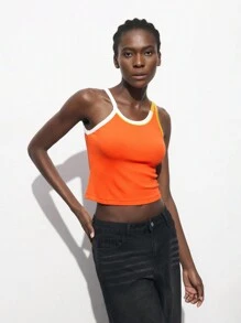Maija 女士撞色修身吊带背心、简约夏季背心 - 橘色 - 查看 4