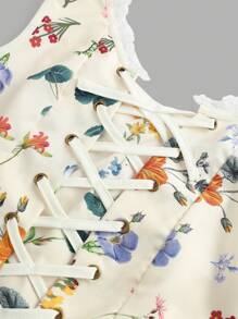 Tank Top in Form eines Fischgrätenmusters mit zierlicher Blumenmuster für Teenager-Mädchen im Urlaub
