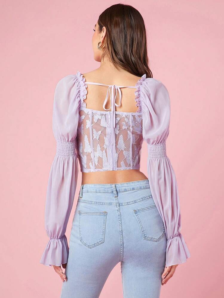 Women's Lace Patchwork Cropped Shirt