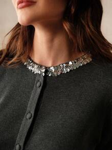 Anewsta Women's Urban Style Sequin Embellish Cardigan - Grey - View 5