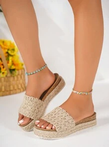 Sandalias de corcho planas, elegantes y sexys para mujeres, cómodas y versátiles con diseño de pies descansados - Albaricoque - Ver 7