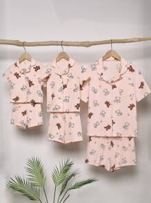 SHEIN Women's Teddy Bear Short Sleeve Cardigan And Shorts Two Pieces Homewear Set - Pink - View 6