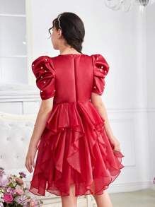 SHEIN Knielanges Tween Mädchen Pullover Kleid mit Rüschen Saum und Rundhalsausschnitt mit hübschen Perlenverzierungen
