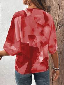 SHEIN LUNE Sommerliches Freizeithemd mit Knopf-Details und Kontrastfarben am V-Ausschnitt