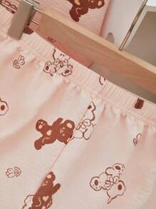 SHEIN Women's Teddy Bear Short Sleeve Cardigan And Shorts Two Pieces Homewear Set - Pink - View 3
