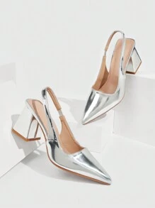 CUCCOO BIZCHIC Women's Fashionable Silver Mirror Pointed Toe Chunky High-Heeled Shoes Spring Shoes Spring Break Easter