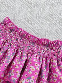 SHEIN Conjunto de vestido de estilo de vacaciones para niña joven con camisola de unicolor sin mangas y vestido corto con cintura elástica y estampado floral, verano